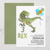 Invitation Tyrannosaurus Trois Rex Dino 3ème Anniversaire (Devant / Derrière)