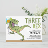Invitation Tyrannosaurus Trois Rex Dinosaur 3e anniversaire (Debout devant)