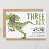 Invitation Tyrannosaurus Trois Rex Dinosaur 3e anniversaire (Devant / Derrière)