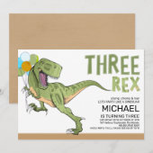 Invitation Tyrannosaurus Trois Rex Dinosaur 3ème Anniversaire (Devant / Derrière)