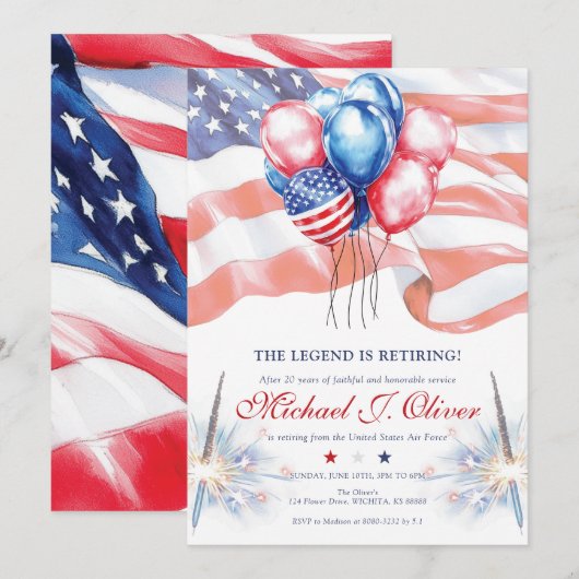 Invitation U.S. Military Retirement Patriotic Flag (Devant / Derrière)