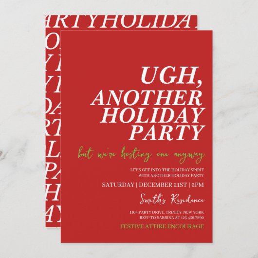 Invitation Ugh Une Autre Fête De Vacances (Devant / Derrière)