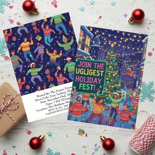 Invitation Ugliest Holiday Fest Ugly Sweater Party Vibrant 