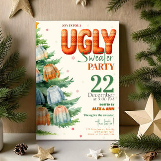 Invitation Ugly Sweater Christmas Party Cozy Watercolor