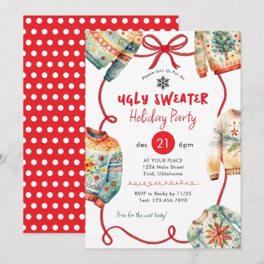 Invitation Ugly Sweater Holiday Party Watercolor (Devant / Derrière)