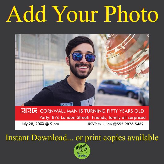 Invitation UK British Funny 50th Birthday Fake News