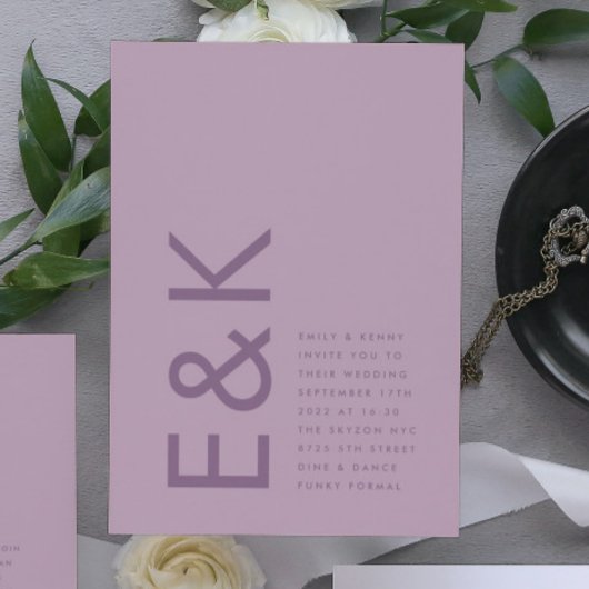 Invitation Ultra Dusty Rose violet moderne Gras Gros Monogram