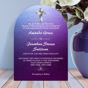 Invitation Ultra Moderne Croix Arc-en-Ciel Paillettes Violett