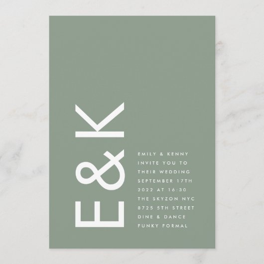 Invitation Ultra Moderne Sage Green Monogramme Simple Mariage (Devant)