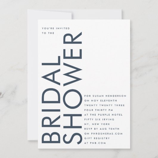 Invitation Ultra Navy Blue Modern Custom Name Bride (Devant)