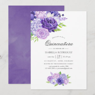 Invitation Ultra Violet Aquarelle Florale Quinceañera