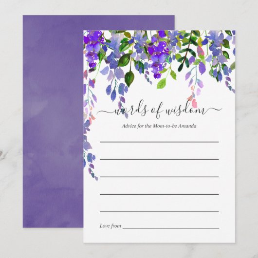 Invitation Ultra Violet Floral Bridal Shower Advice (Devant / Derrière)
