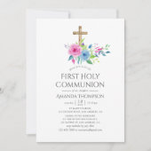 Invitation Ultra Violet Floral Première Sainte Communion (Devant)