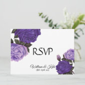 Invitation Ultra violet Roses recto-verso RSVP de mariage (Debout devant)