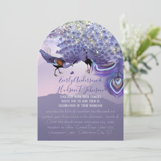 Invitation Ultra Violet Vert Cuivre Peacock Feather (Debout devant)