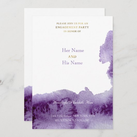 Invitation Ultra Violet Vintage Élégant Mariage Aquarelle (Devant / Derrière)