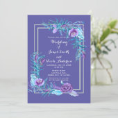 Invitation Ultra violet violet & Aqua Floral Chic Mariage (Debout devant)