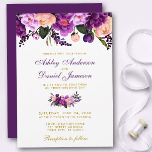 Invitation Ultra Violet Violet Floral Gold Wedding Inviter P
