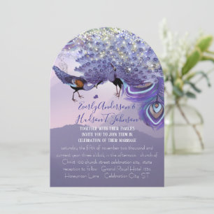 Invitation Ultra Violet Violet Vert Cuivre Plume de Paon