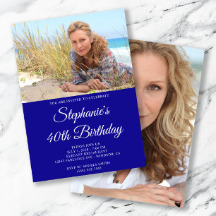 Invitation Ultramarine et blanc Élégant Script 40e anniversai