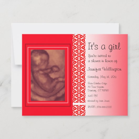 Invitation Ultrason de rouge d'invitation de baby shower (Devant)