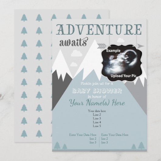 Invitation Ultrasound Adventure Mountain Baby shower Invitati (Devant / Derrière)