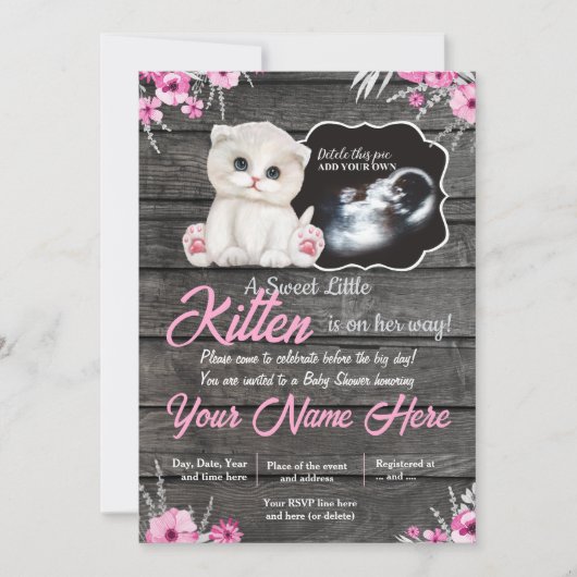 Invitation Ultrasound Baby Cat Baby shower Invitation, rustiq (Devant)