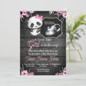 Invitation Ultrasound fille Panda Baby shower Fleurs rustique (Debout devant)