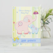 Invitation Umbrella Elephants Baby Boy Baby shower (Debout devant)