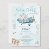 Invitation Un 1er anniversaire de l'avion Eléphant mignon (Devant)