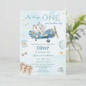 Invitation Un 1er anniversaire de l'avion Eléphant mignon (Debout devant)