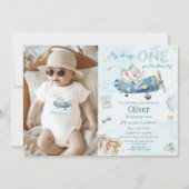 Invitation Un 1er anniversaire de l'avion Eléphant mignon (Devant)