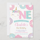 Invitation Un 1er anniversaire Unicorn Donuts Doughnut Pastel (Devant)