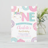 Invitation Un 1er anniversaire Unicorn Donuts Doughnut Pastel (Debout devant)