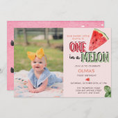 Invitation Un à Melon | Pastèque | 1er anniversaire (Devant / Derrière)