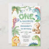 Invitation Un A-Saurus Boy Dinosaur 1er Anniversaire Invitati (Devant)
