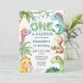Invitation Un A-Saurus Boy Dinosaur 1er Anniversaire Invitati (Debout devant)