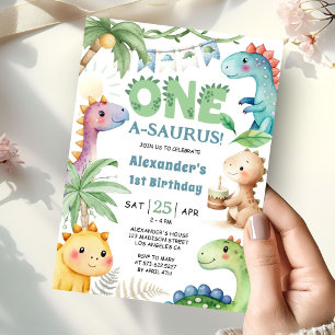 Invitation Un A-Saurus Boy Dinosaur 1er Anniversaire Invitati