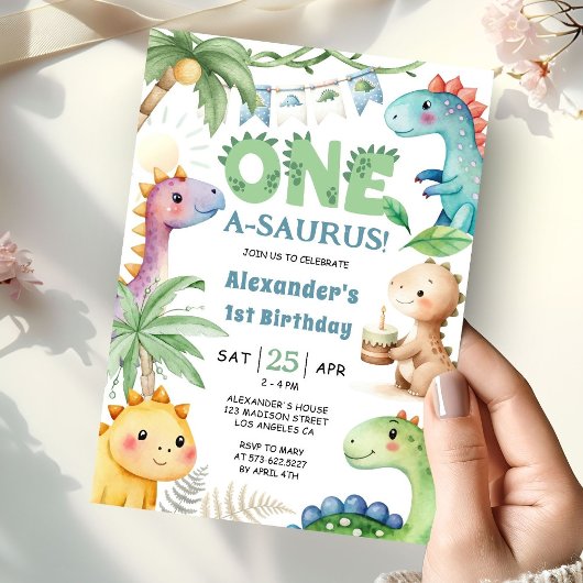 Invitation Un A-Saurus Boy Dinosaur 1er Anniversaire Invitati