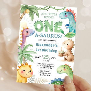 Invitation Un A-Saurus Boy Dinosaur 1er Anniversaire Invitati