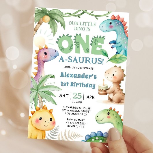 Invitation Un A-Saurus Boy Dinosaur 1er Anniversaire Invitati