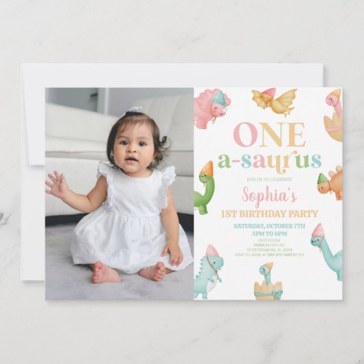 Invitation Un A-Saurus Dinosaur 1ère fête d'anniversaire (Devant)