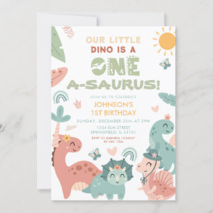 Invitation Un A-saurus Dinosaur fête d'anniversaire pour enfa