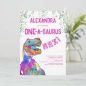 Invitation Un-A-Saurus Dinosaure rose 1er anniversaire (Debout devant)