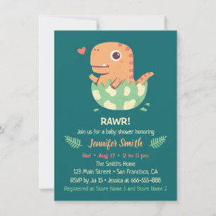 Invitation Un adorable dinosaure Rawr éclot d'un œuf Baby Sho