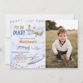 Invitation Un Aéronef Bleu Rétro Vols Plus De 2E Anniversaire (Devant)