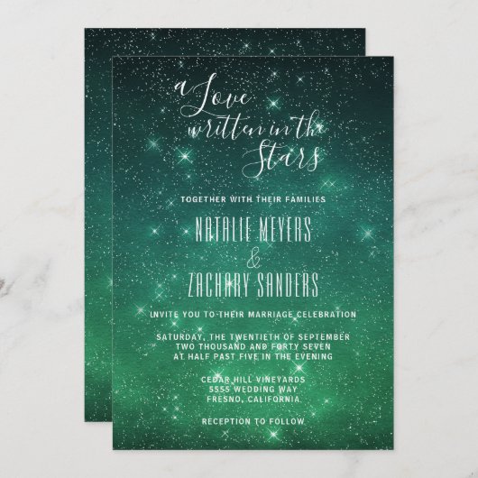 Invitation Un amour écrit dans les étoiles Mariage céleste (Devant / Derrière)