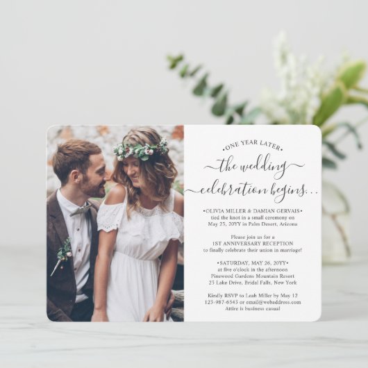 Invitation Un an Anniversaire Réception 2 Mariage photo (Debout devant)