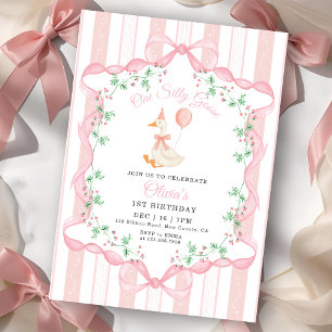 Invitation Un an canard rose fleur fille 1er anniversaire
