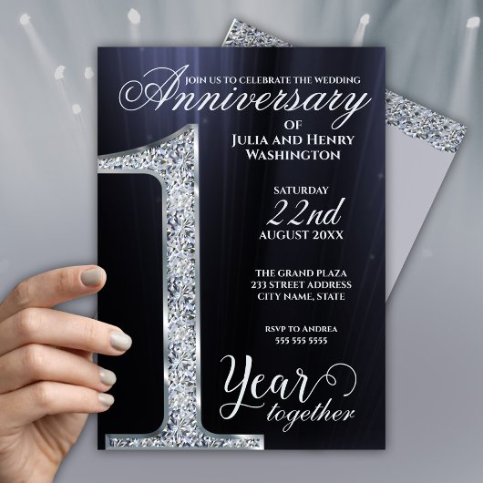 Invitation Un an ensemble diamant gris argent Anniversaire